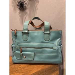Vintage Liz Claiborne Aqua Blue Faux Leather Satchel Shoulder Bag 90s
